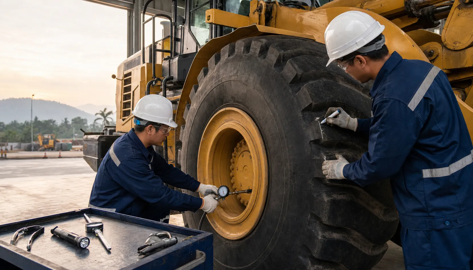 Checklist kiểm tra lốp xe xúc lật trước mỗi ca làm việc
